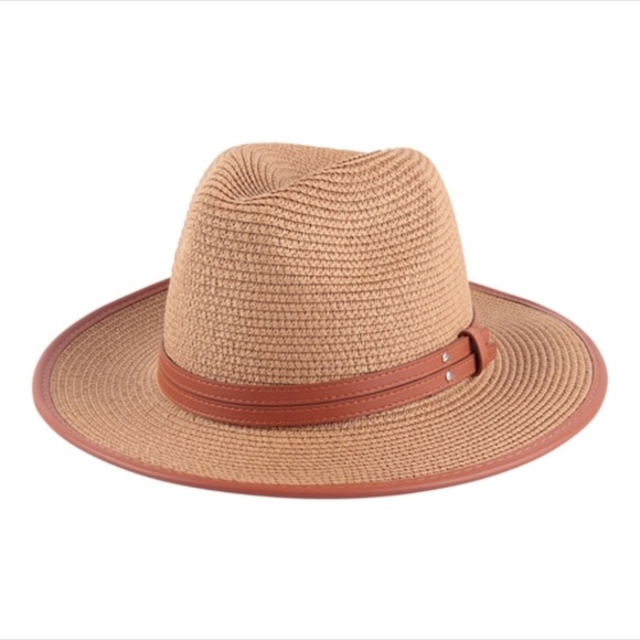 Riah Fashion Accessories - RIAH Leather Trimmed Fedora Hat